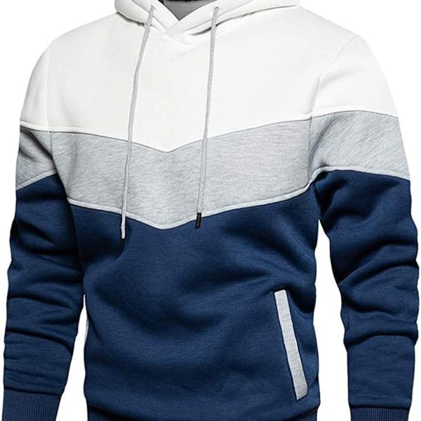 Men's Hoodies Pullover Color Block Fleece Long Sleeve Sweatshirt Tops with Pocket
