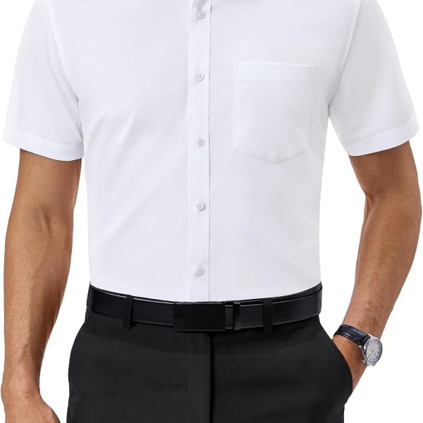 Mens Short  Dress Shirts Regular Fit Stretch Wrinkle-Resistant Button Down Shirts