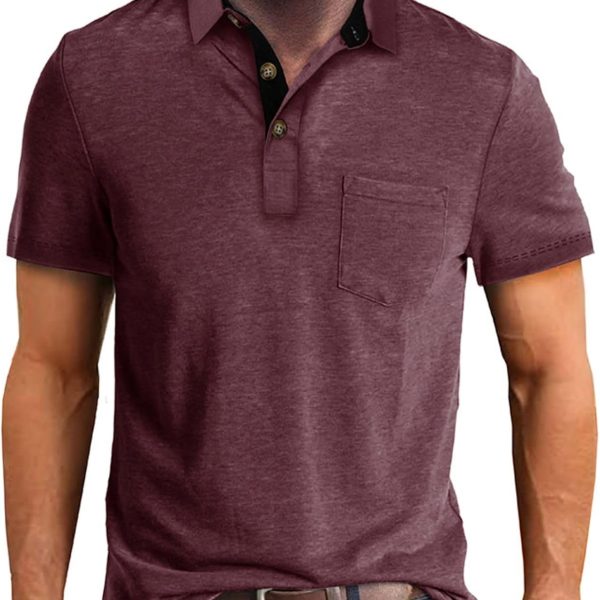 Men's Casual Polo Shirts Classic Button Basic Short  Shirt Solid Color Cotton Tees Golf Stylish Tops