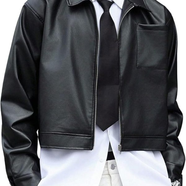 Men's Faux Leather Motorcycle Jacket – Lightweight Jacket With Long Sleeves, Stand Collar, And Zip Closure