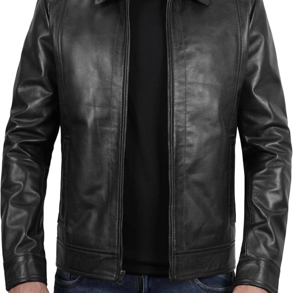 Men's Vintage-Look Distressed Sheepskin Jacket – Shirt-Collar Design