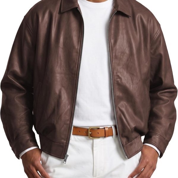 Men's Faux Leather Jacket Jacket – Loose-Fit Jacket With Zippered Pockets
