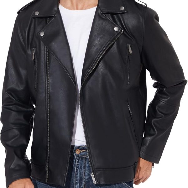 Men's Faux Leather Motorcycle Jacket (Black)
