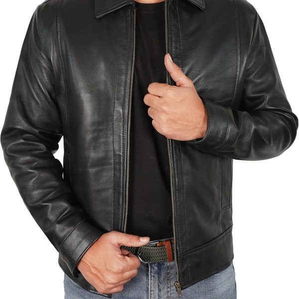 Men's Genuine Leather Jacket – Classic Vintage-Style Sheepskin Jacket (Brown)