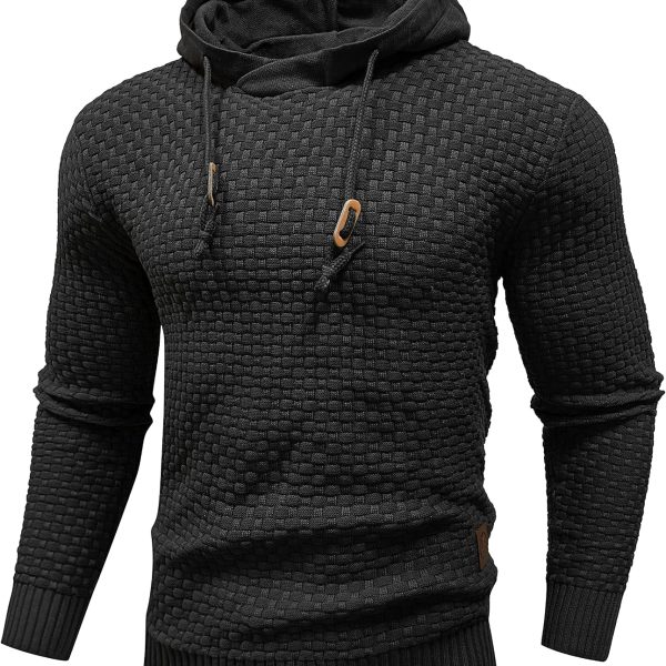 Men's Hooded Sweatshirt Long Sleeve Solid Knitted Hoodie Pullover Sweater
